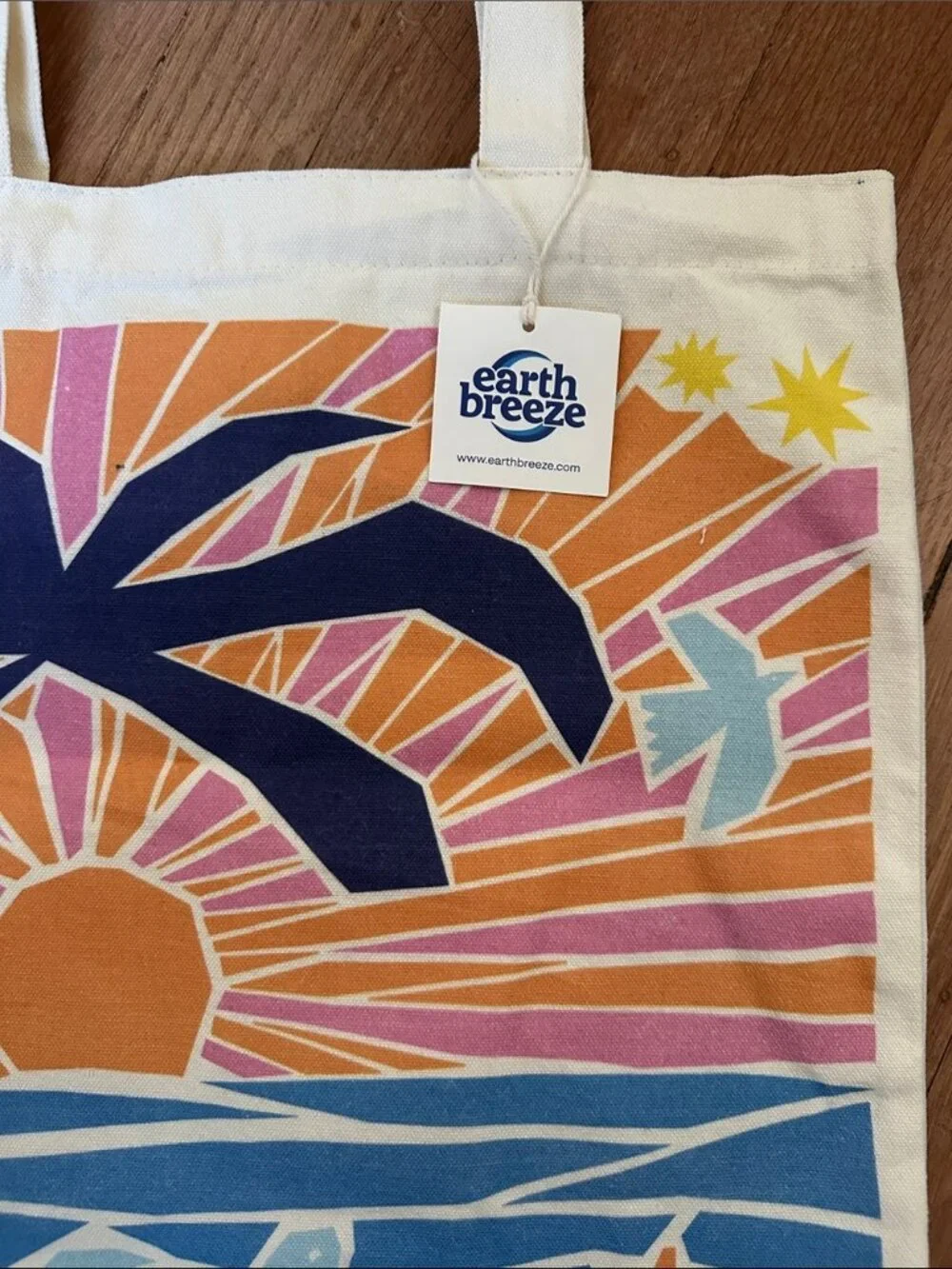 New Earth Breeze ocean conservation turtle tropical palm beach canvas tote bag